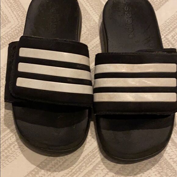 Adidas Boys Black & White Striped Velcro Slides - Picture 3 of 6